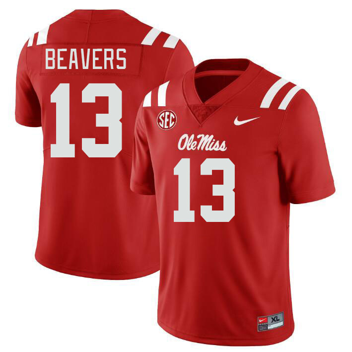 Men #13 Cedrick Beavers Ole Miss Rebels College Football Jerseys Stitched-Red